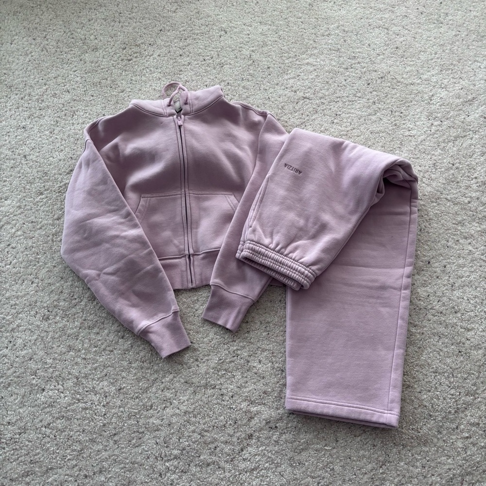 Aritzia cozy sweatfleece full Zip Hoodie & sweatpants Set - Dusty Pink xxs